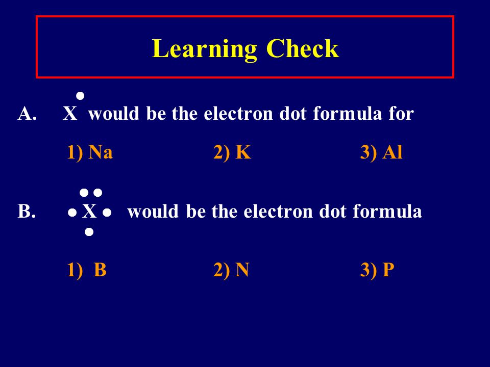 Learning Check A. X would be the electron dot formula for