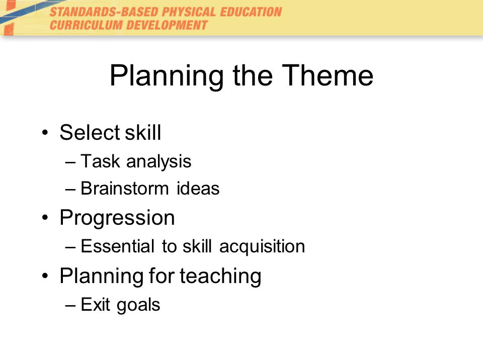 Planning the Theme Select skill Progression Planning for teaching