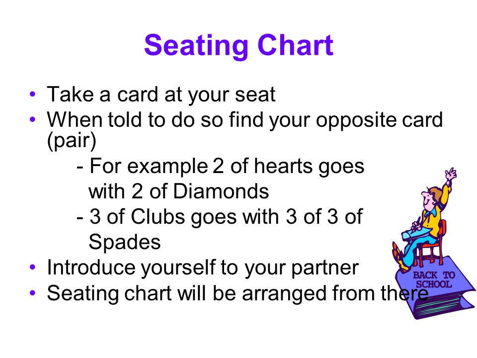 Seating Chart Take a card at your seat
