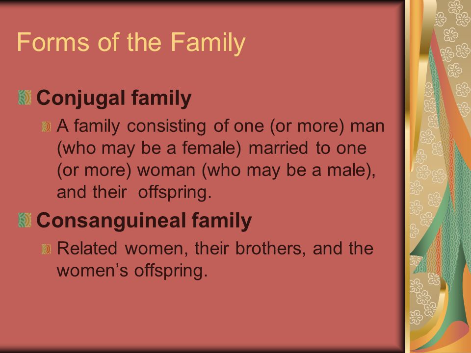 Forms of the Family Conjugal family Consanguineal family