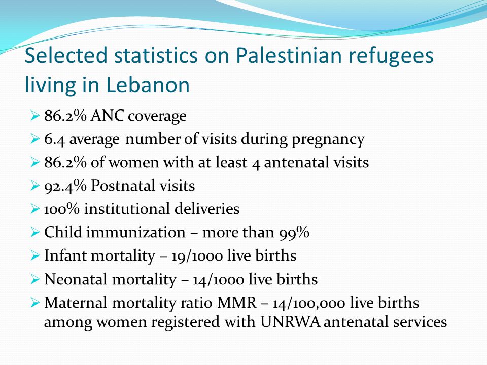 Selected statistics on Palestinian refugees living in Lebanon