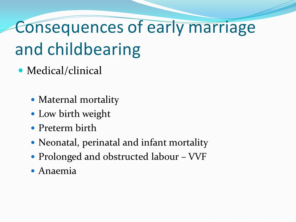 Consequences of early marriage and childbearing