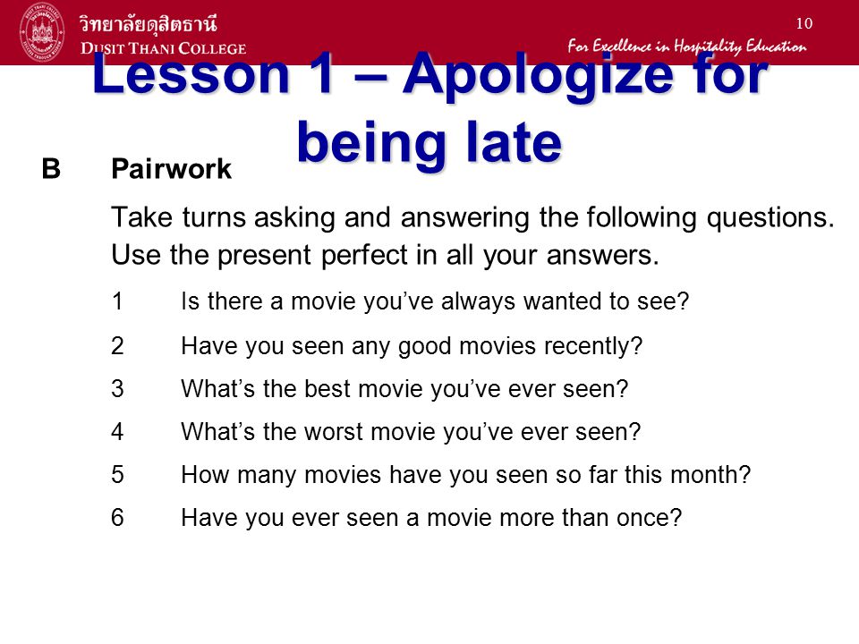Lesson 1 – Apologize for being late