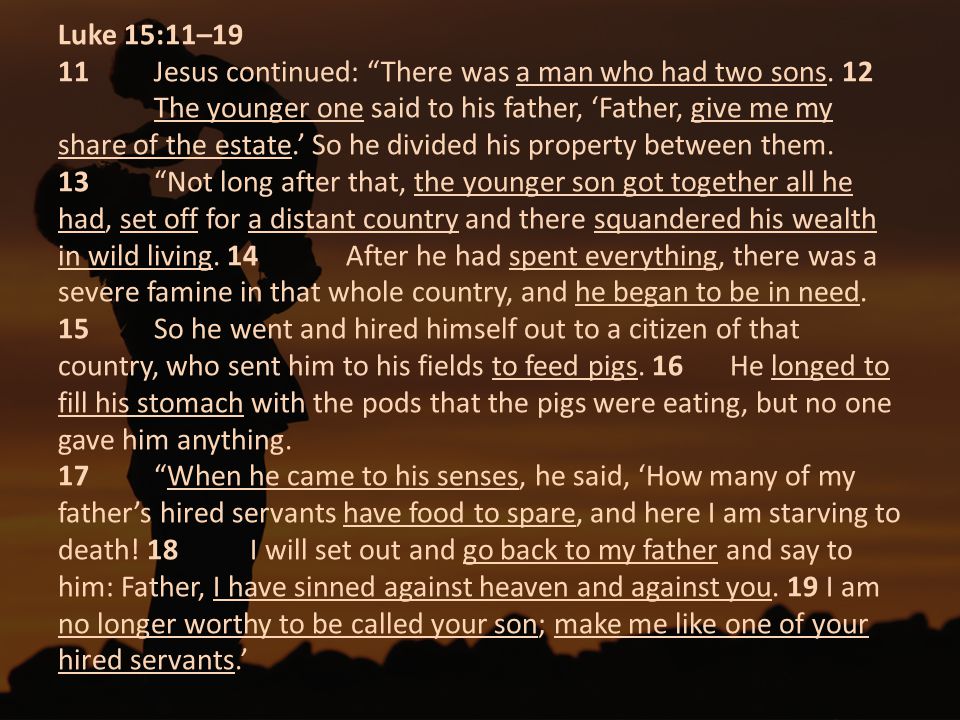 Luke 15:11– Jesus continued: There was a man who had two sons