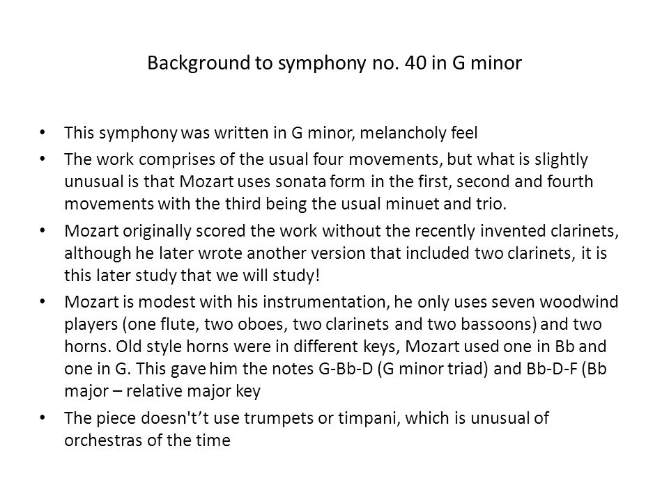 Background to symphony no. 40 in G minor