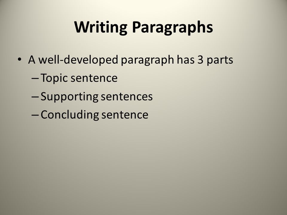 Writing Paragraphs A well-developed paragraph has 3 parts