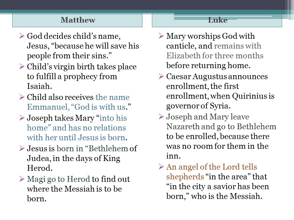 Child’s virgin birth takes place to fulfill a prophecy from Isaiah.