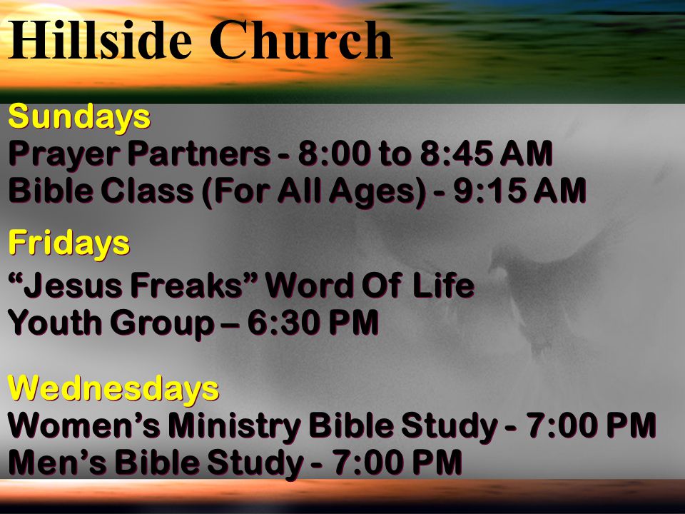 Hillside Church Sundays Prayer Partners - 8:00 to 8:45 AM