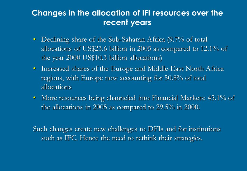 Changes in the allocation of IFI resources over the recent years