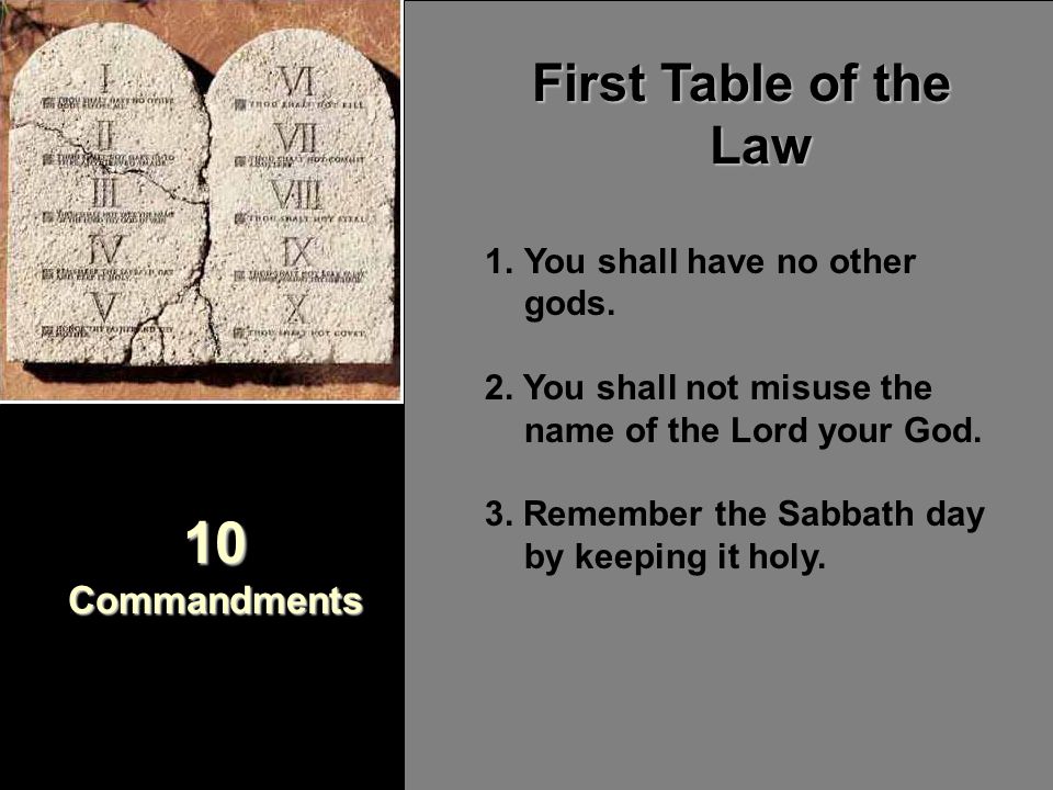 10 Commandments First Table of the Law You shall have no other gods.