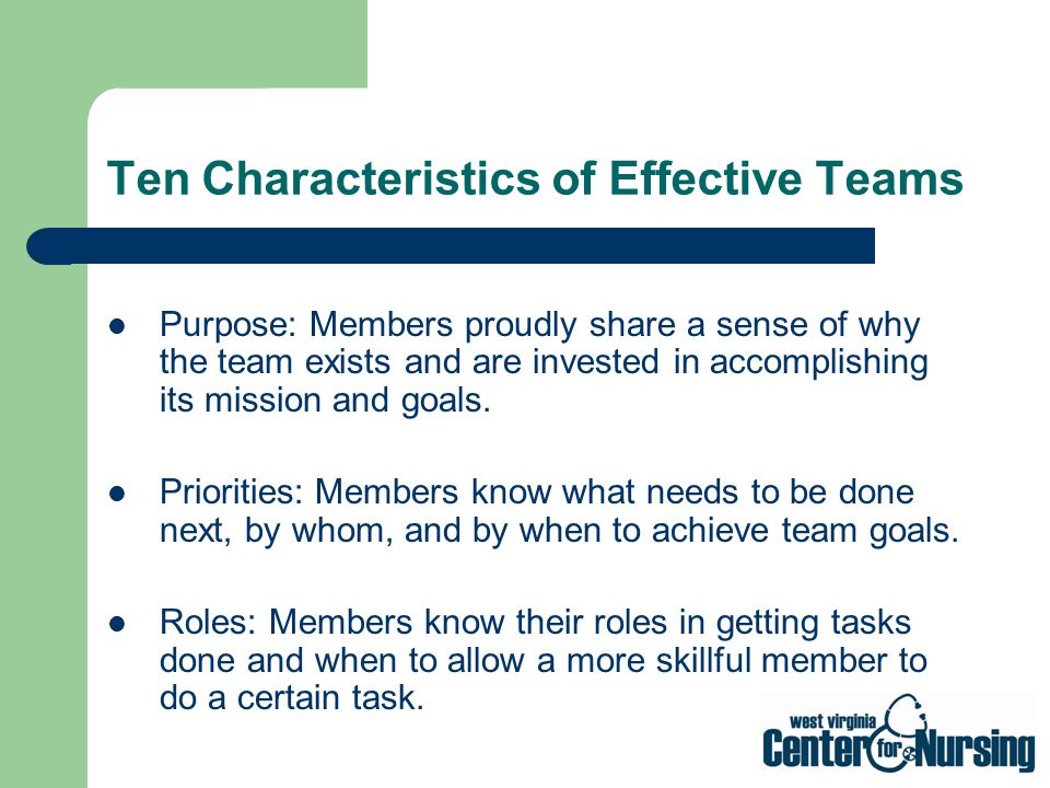 Ten Characteristics of Effective Teams