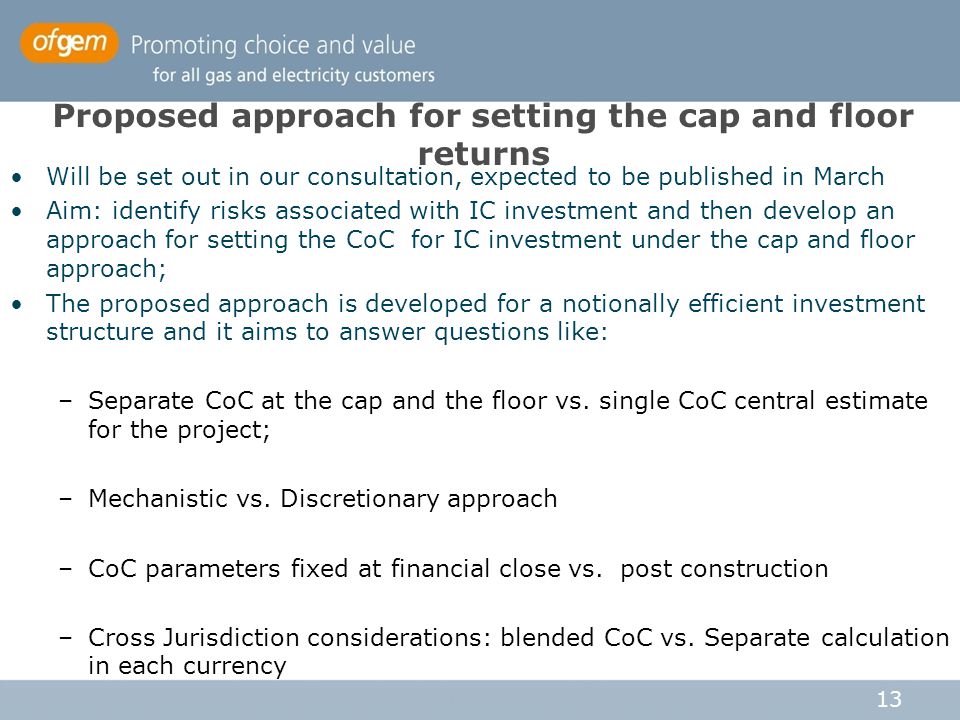 Proposed approach for setting the cap and floor returns