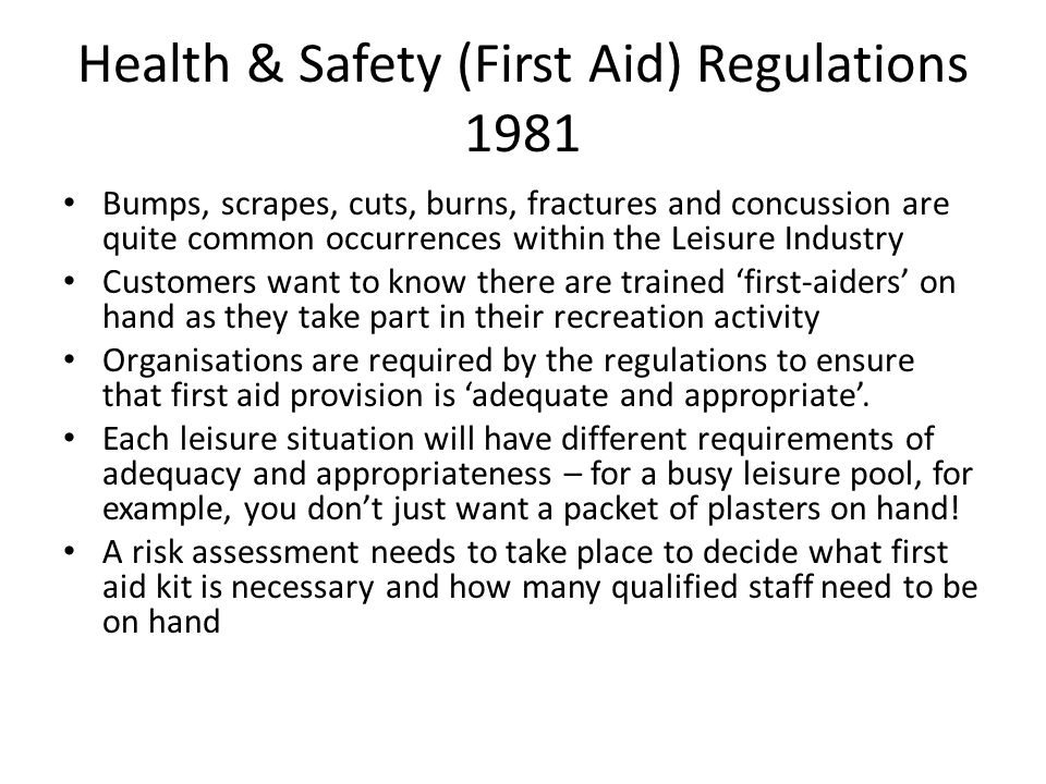 first aid regulations
