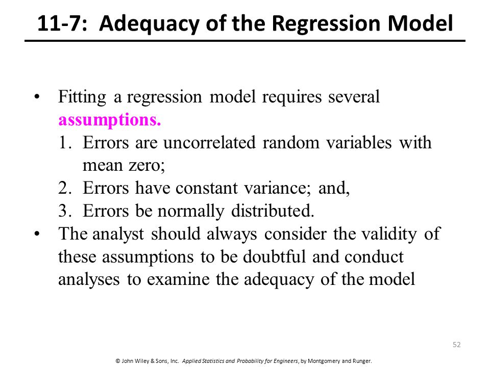 11-7: Adequacy of the Regression Model