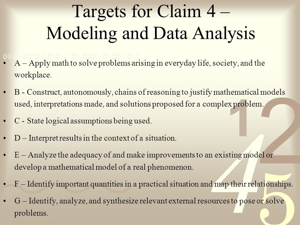 Targets for Claim 4 – Modeling and Data Analysis