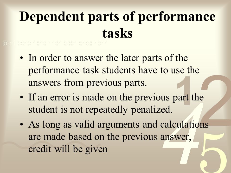Dependent parts of performance tasks