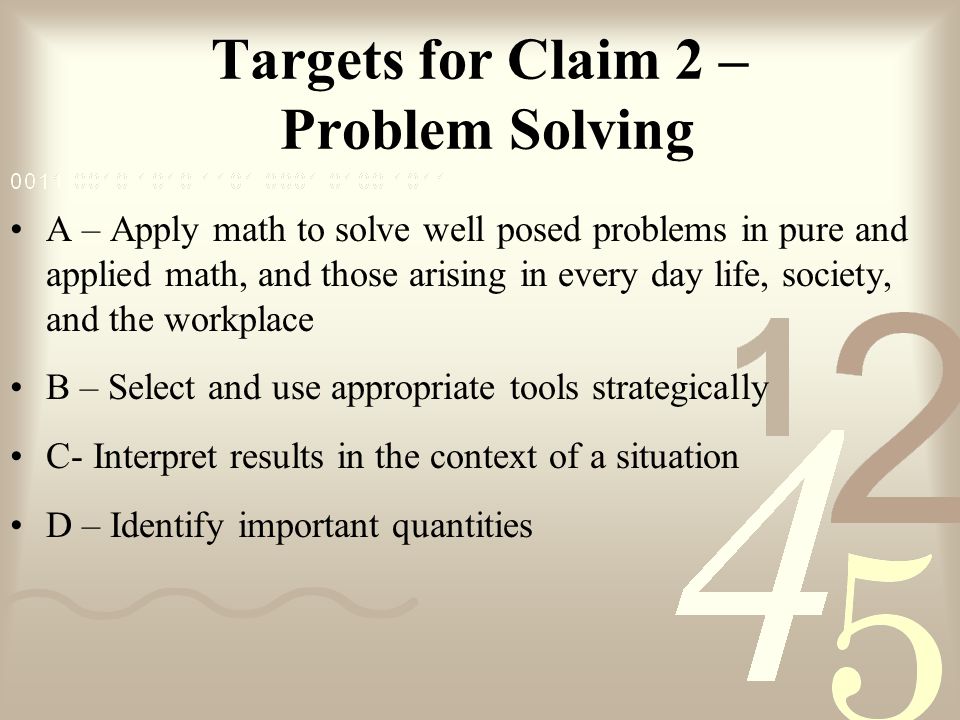 Targets for Claim 2 – Problem Solving
