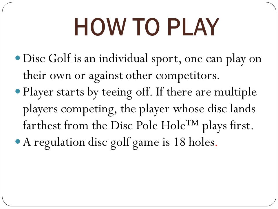 DISC GOLF Individual Sports. - ppt video online download