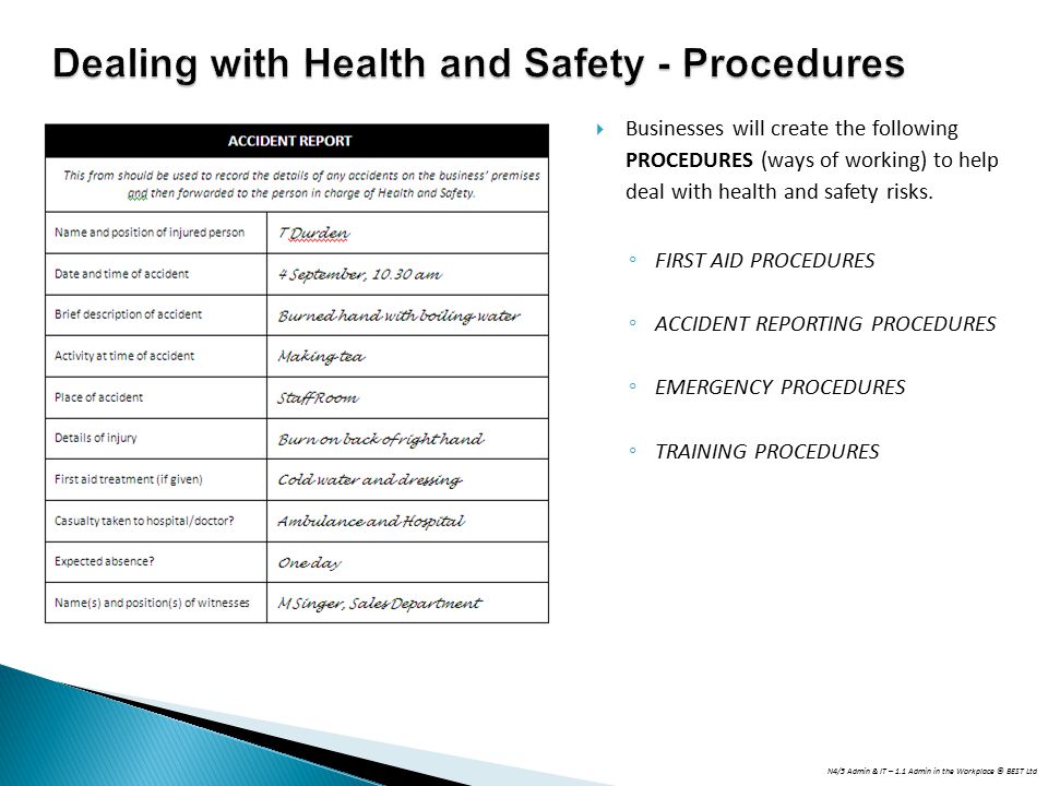 Dealing with Health and Safety - Procedures