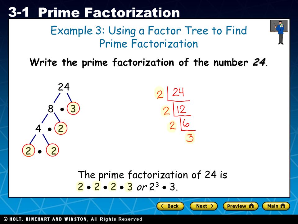 Write the prime factorization of the number 24.