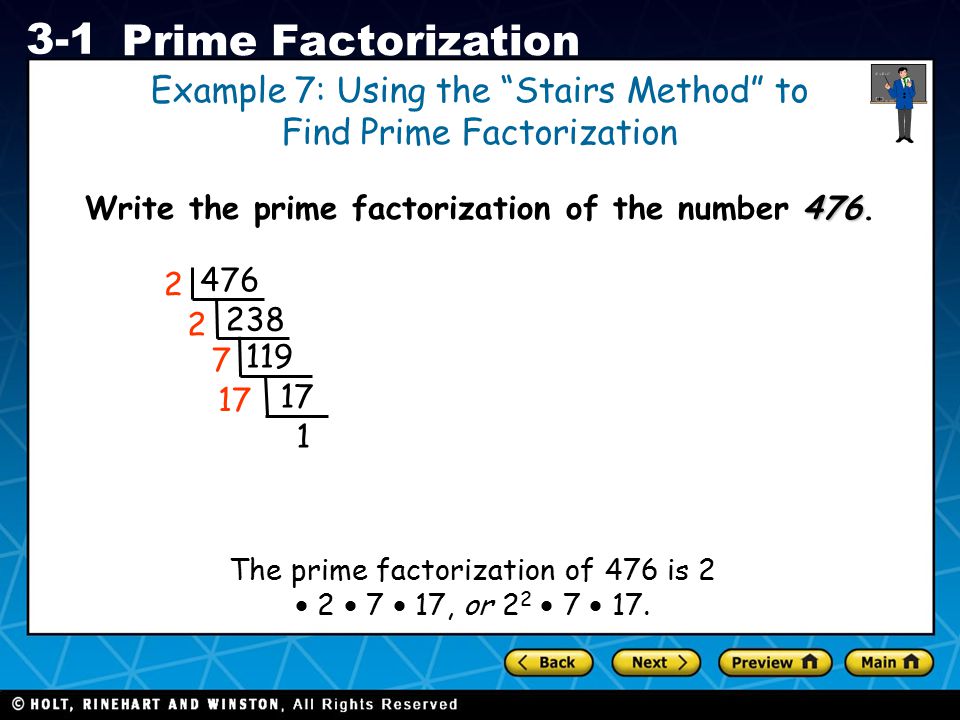 Write the prime factorization of the number 476.