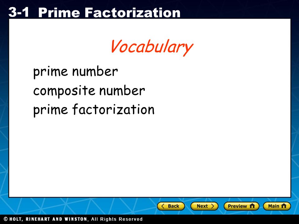 Vocabulary prime number composite number prime factorization