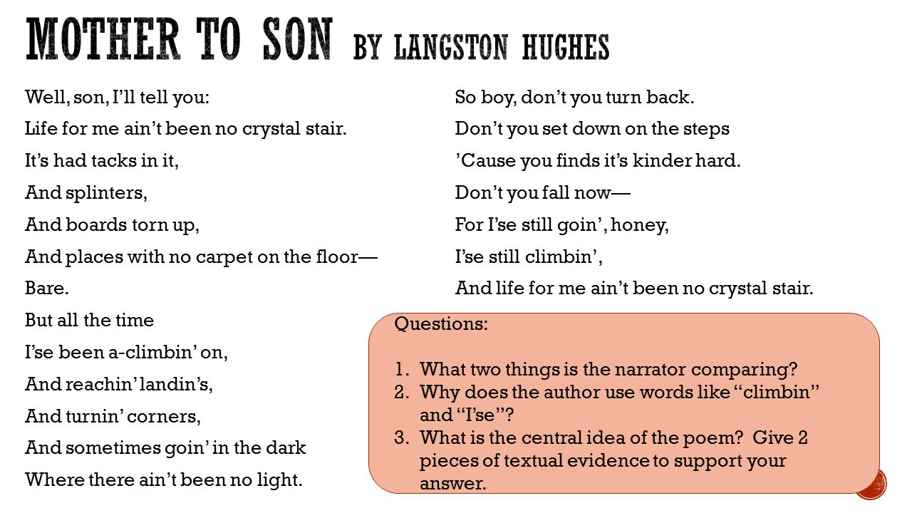 Mother to Son by Langston hughes