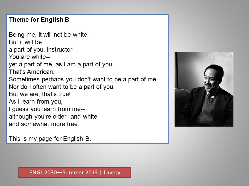 Theme for English B Being me, it will not be white