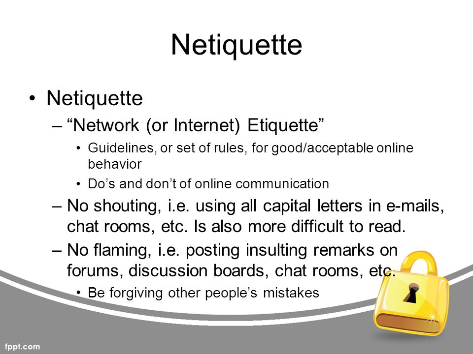 Netiquette Netiquette Network (or Internet) Etiquette.