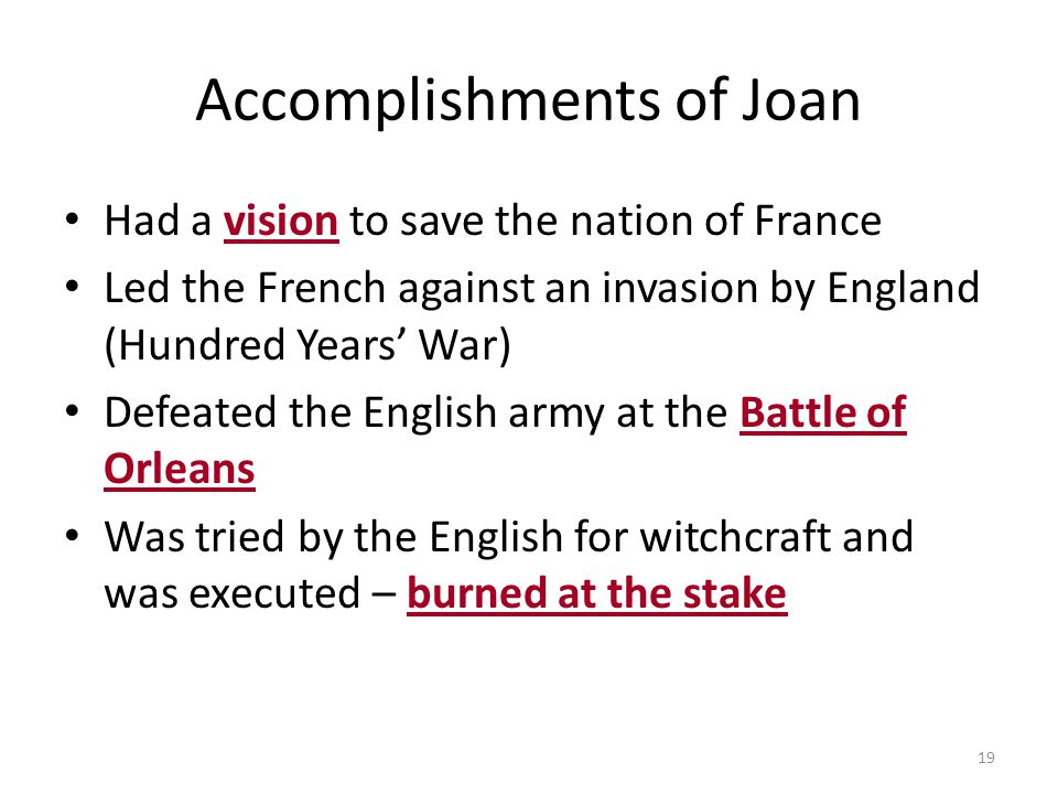 Accomplishments of Joan