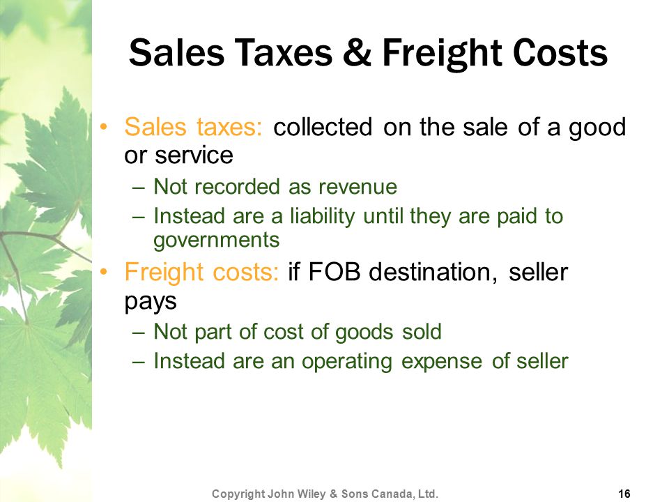 Sales Taxes & Freight Costs