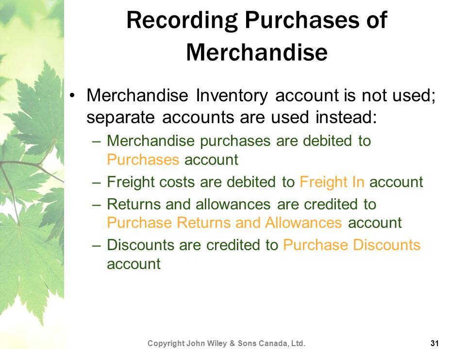 Recording Purchases of Merchandise