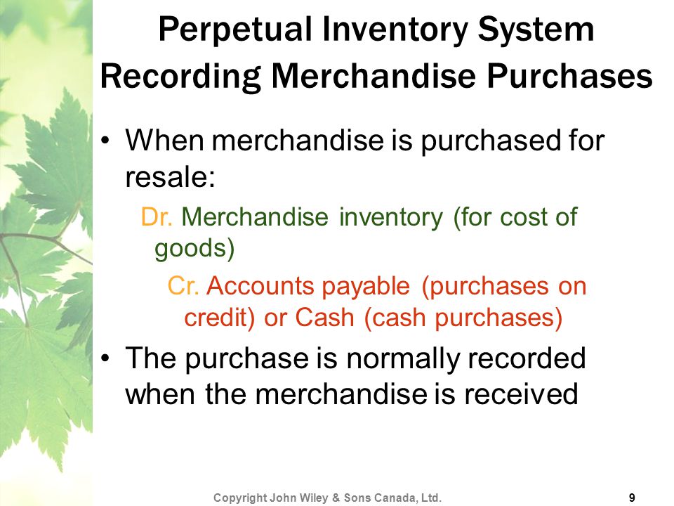 Perpetual Inventory System Recording Merchandise Purchases