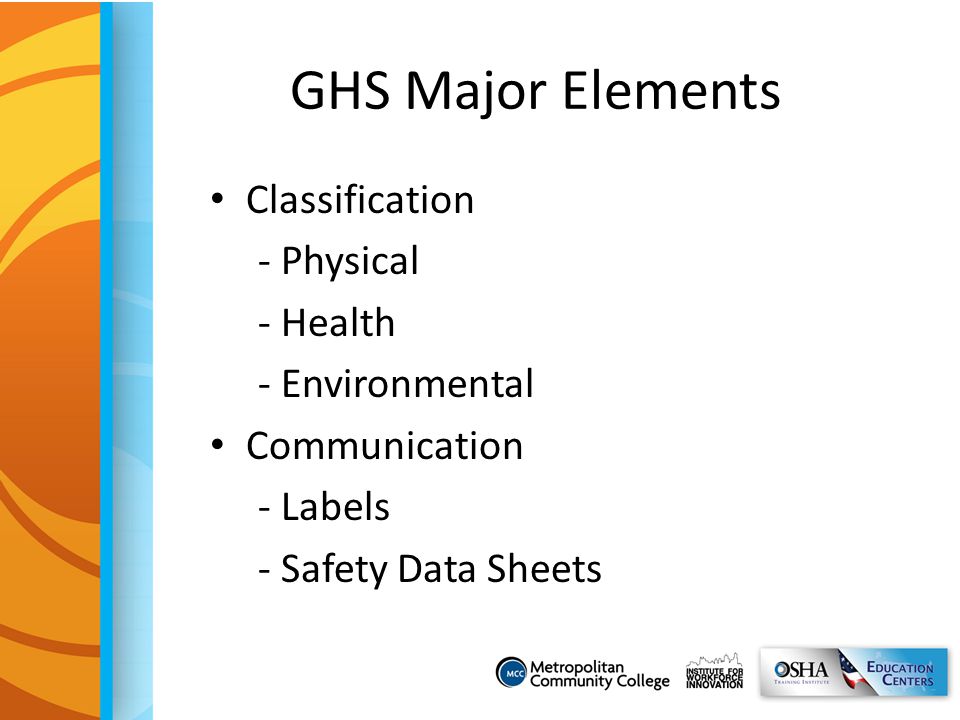 GHS Major Elements Classification - Physical - Health - Environmental