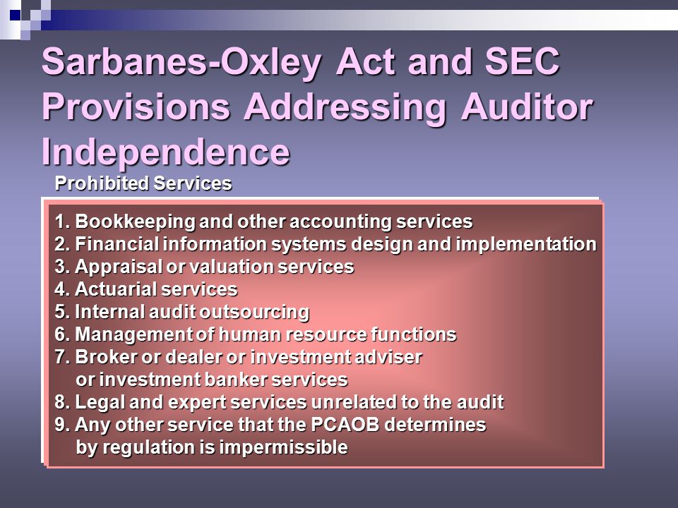 Sarbanes-Oxley Act and SEC Provisions Addressing Auditor Independence
