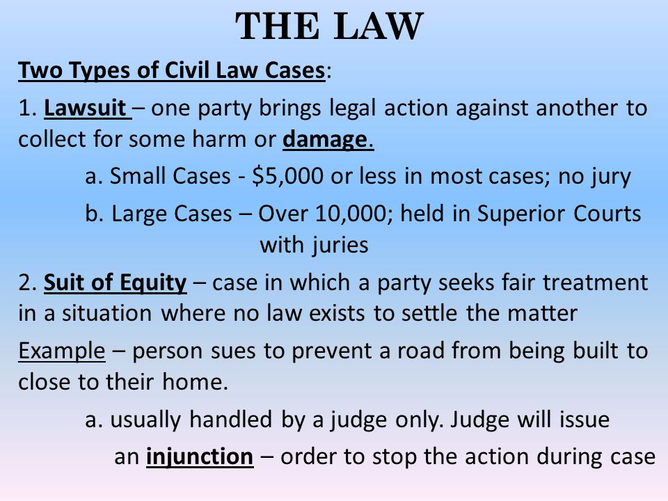 THE LAW Two Types of Civil Law Cases:
