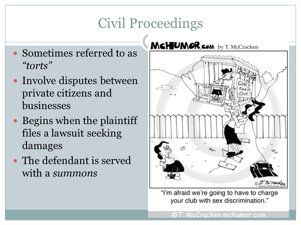 Civil Proceedings Sometimes referred to as torts