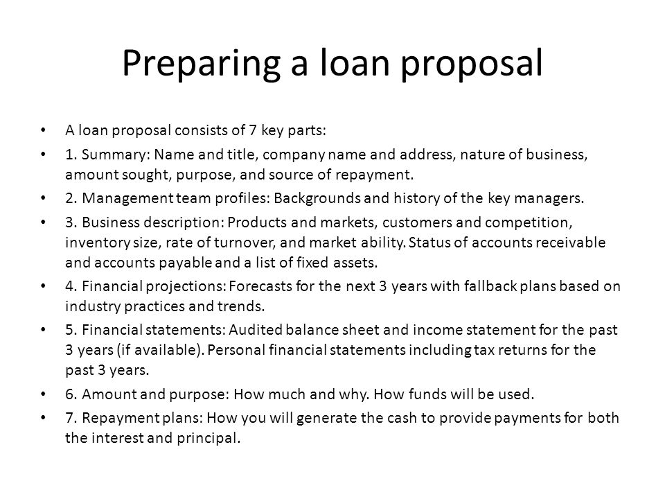 Preparing a loan proposal