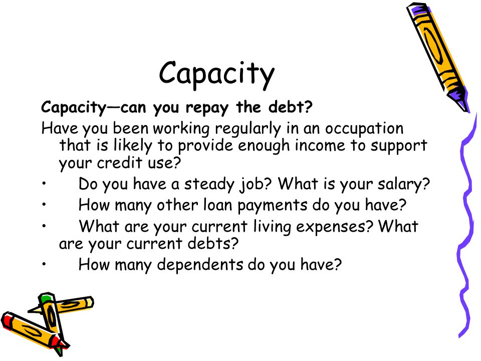 Capacity Capacity—can you repay the debt