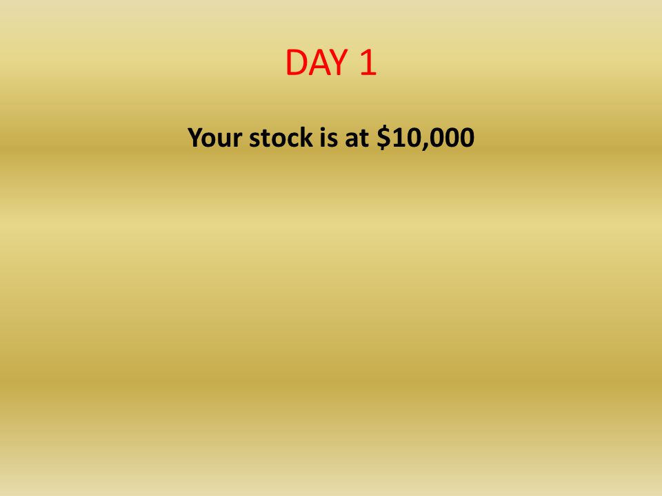 DAY 1 Your stock is at $10,000