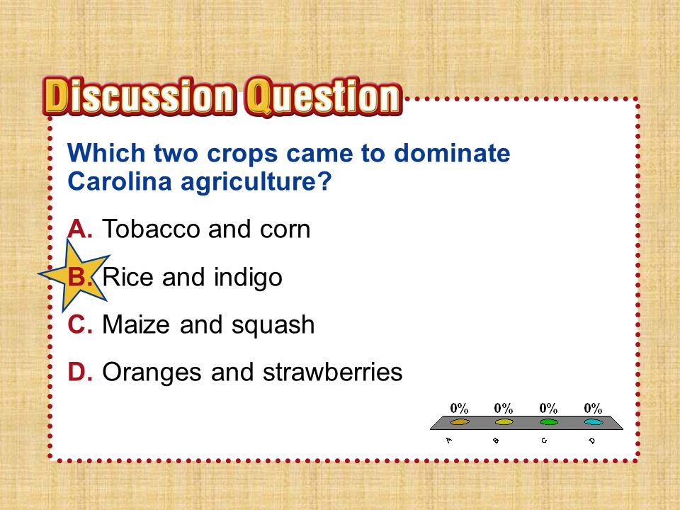 A B C D Which two crops came to dominate Carolina agriculture