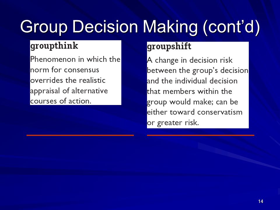 Group Decision Making (cont’d)