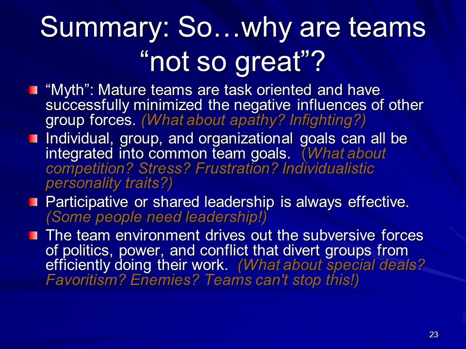 Summary: So…why are teams not so great