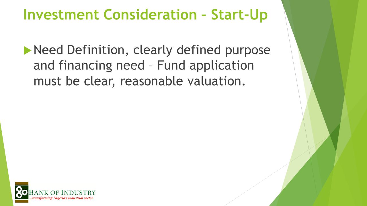 Investment Consideration – Start-Up