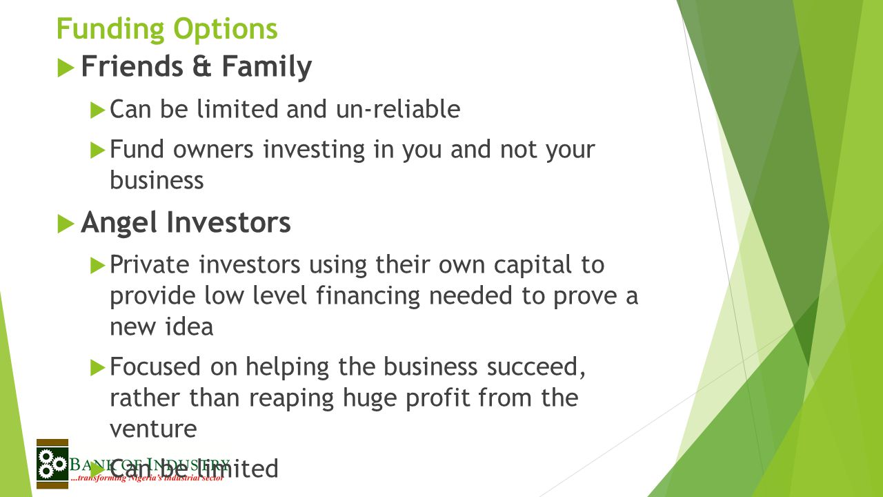 Funding Options Friends & Family Angel Investors