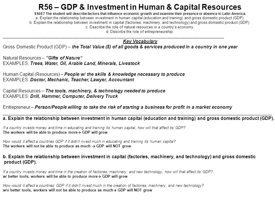 R56 – GDP & Investment in Human & Capital Resources