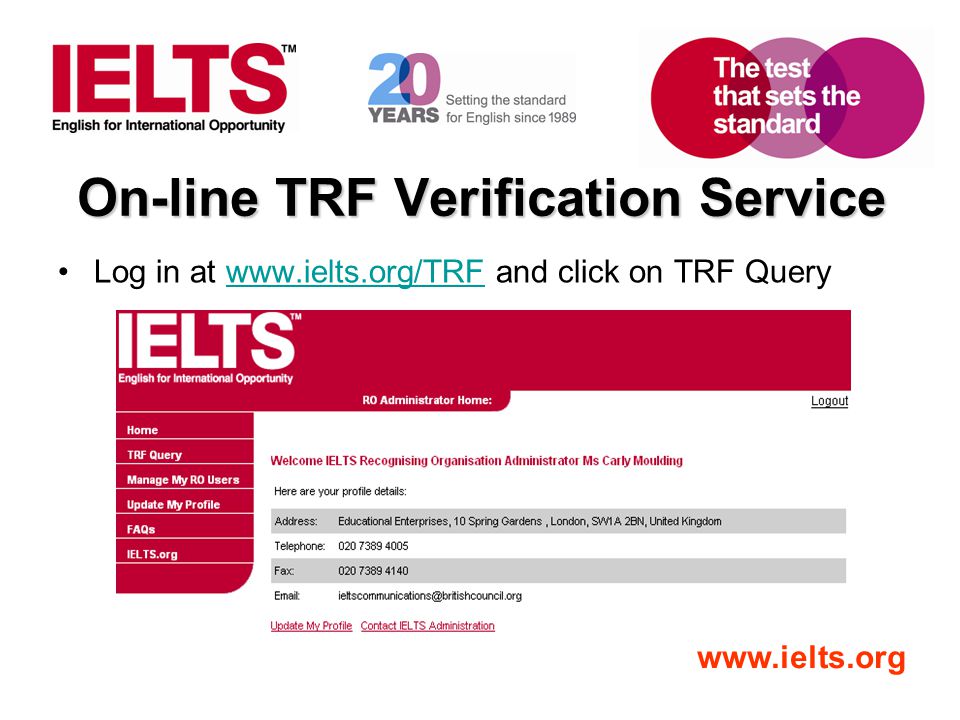 On-line TRF Verification Service