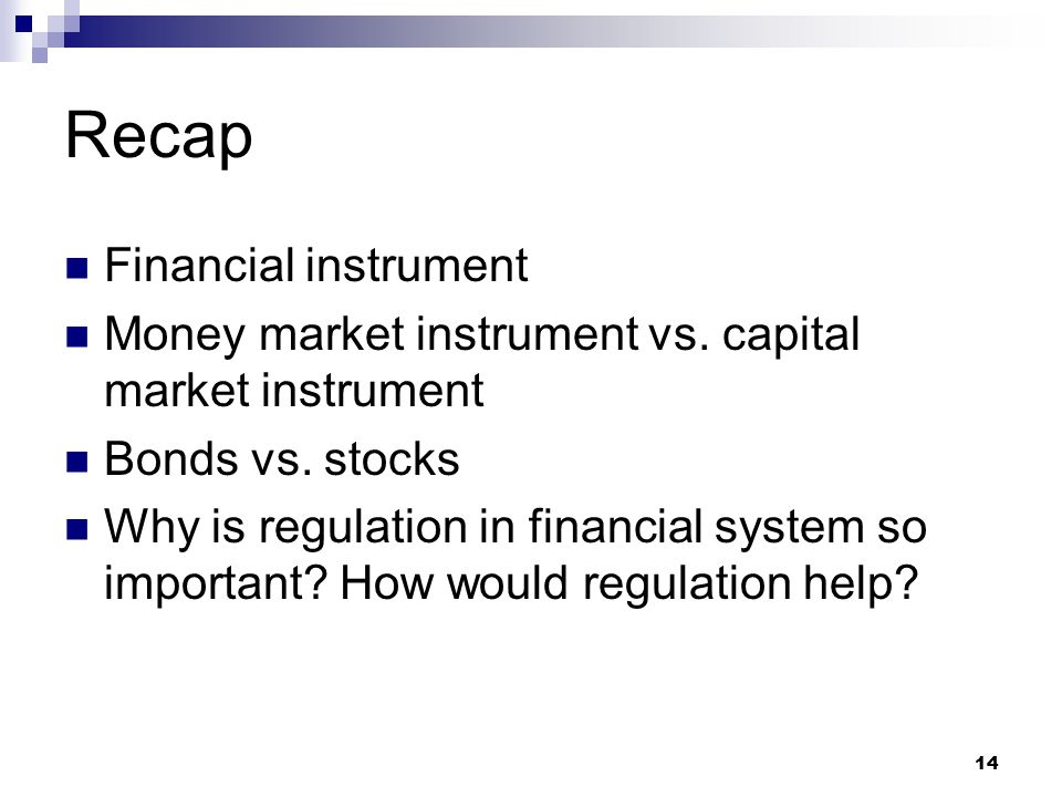 Recap Financial instrument