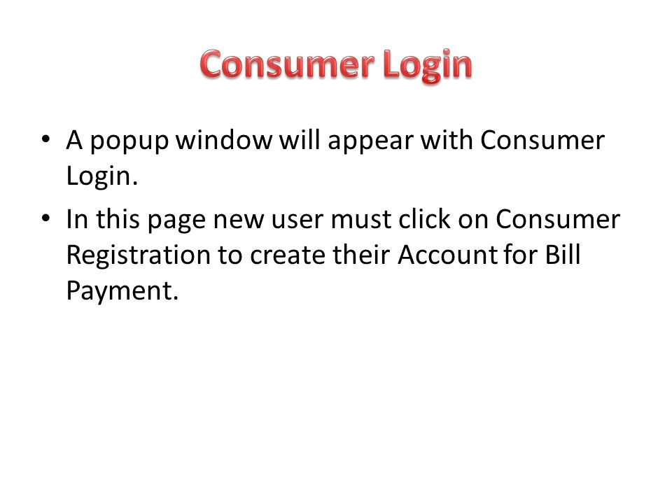 Consumer Login A popup window will appear with Consumer Login.