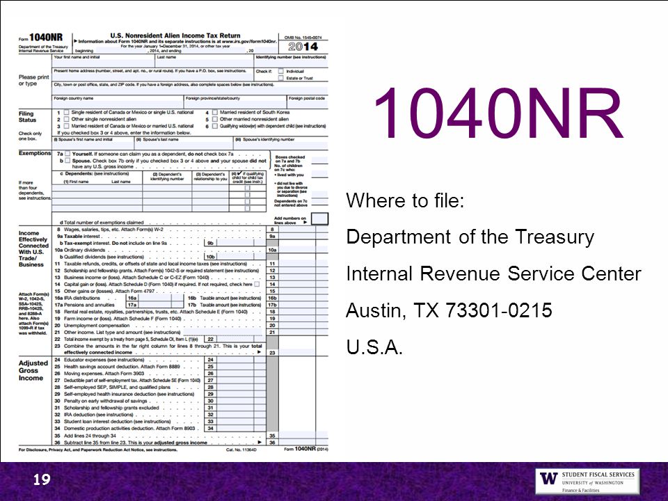1040NR Where to file: Department of the Treasury